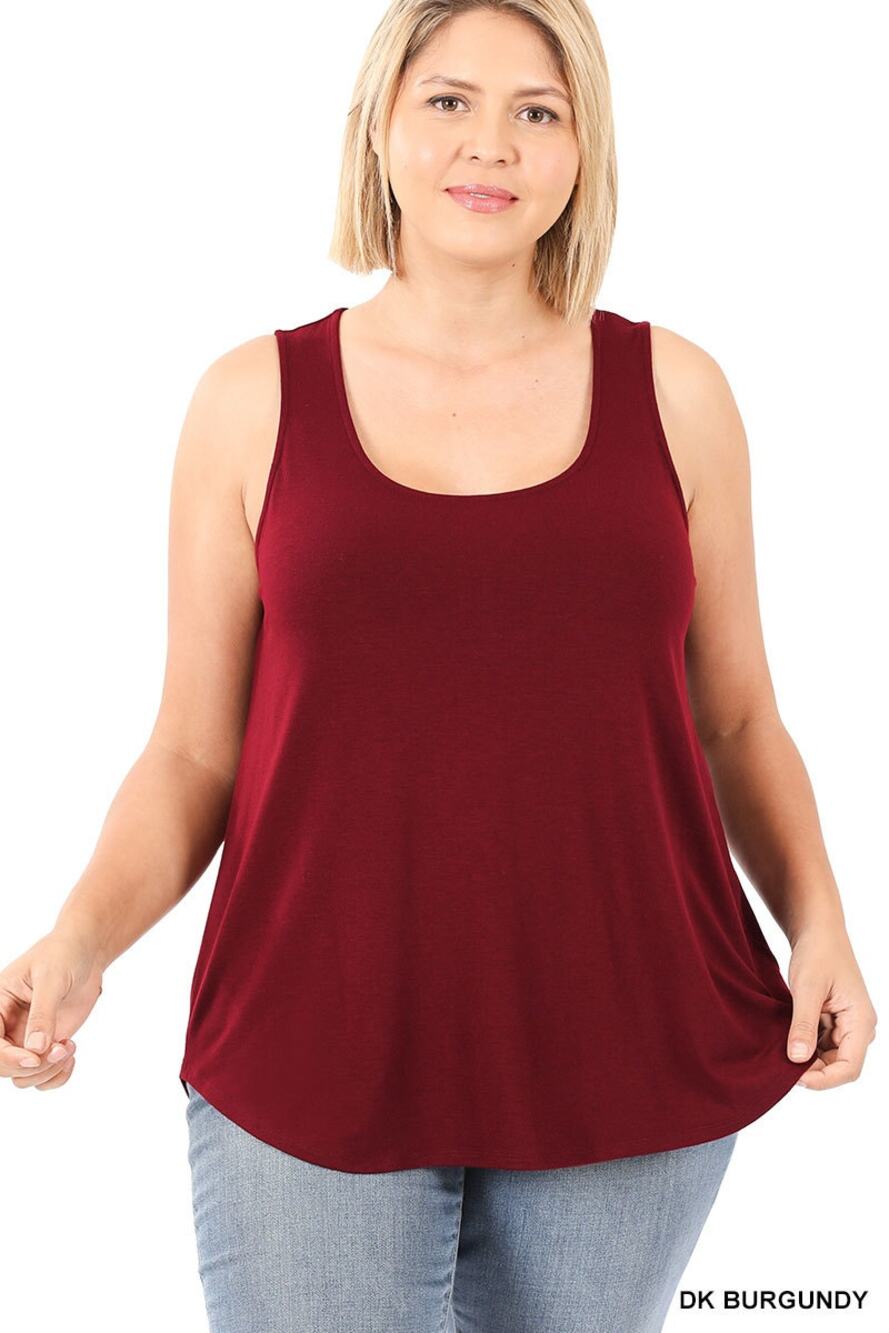 1X Dark Burgundy Scoop Neck Round Hem Tank Top Zenana Plus size comfy cool